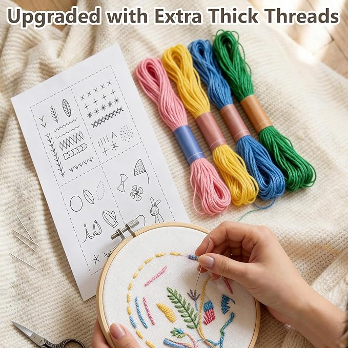 pzvdsog 2026 Upgraded Removable Stitch Book Kit with Extra Thick Threads, Needles Threader Thimble Sewing Tool, DIY Embroidery Stitch Bo-ok kit, 108 Pattern for DIY and Sew Enthusiast