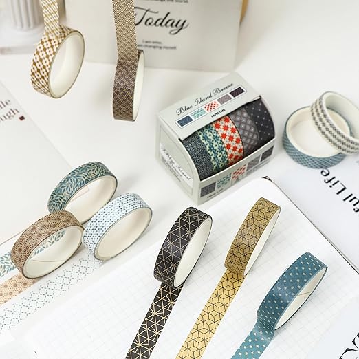 YUBX Basic Patterns Washi Tape Set 60 Rolls Geometric Elegance Decorative Skinny Masking Tapes for Arts, DIY Crafts, Journals, Planners, Scrapbook, Wrapping