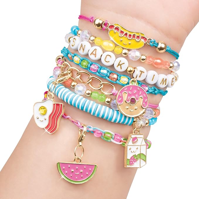 Make It Real: Fridge Frenzy DIY Bracelets - 237pc Jewelry Kit, Make & Design 8 Bracelets, 200+ Beads, Sweets & FoodThemed Charms, Tweens-Girls-Kids 8+