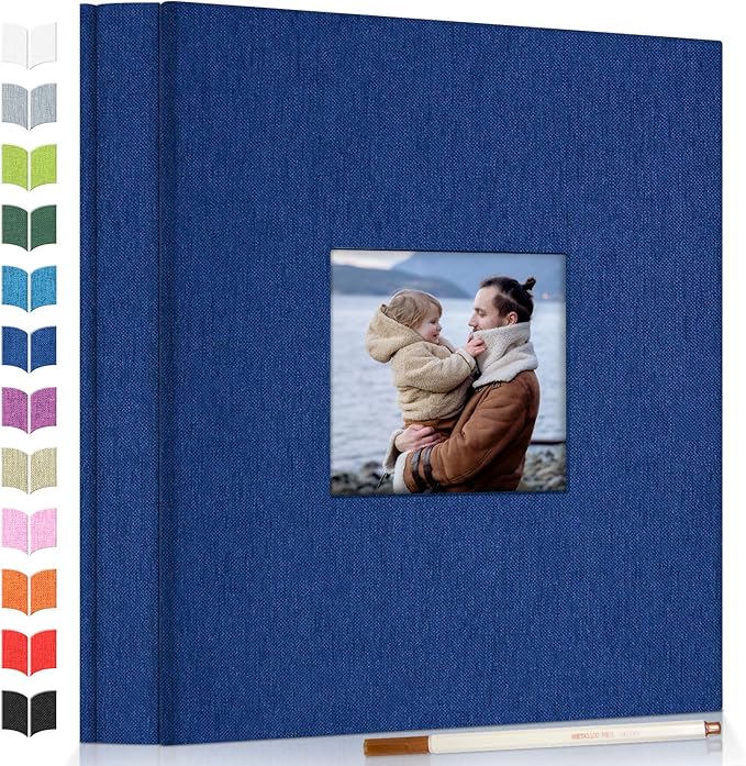 Photo Album Self Adhesive Scrapbook Album for 3x5 4x6 5x7 8x10 Pictures,120 Pages Linen Cover with Display Window DIY Photo Book,Ideal Gifts for Family Travel Wedding Baby