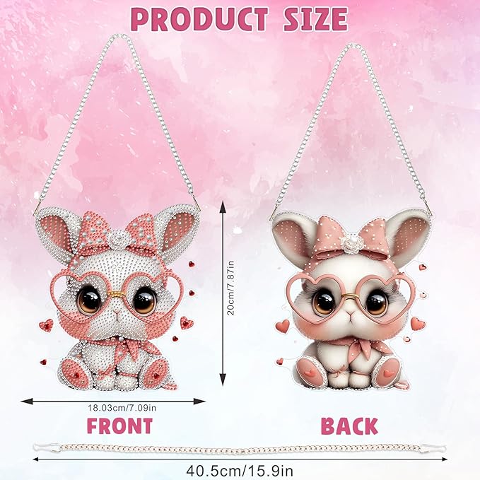 DOMROM Rabbit Diamond Art Hanging Kits for Adults Beginners, Special Shaped Crystal Diamond Painting Rabbit Pendant, DIY Diamond Art Suncatchers Animal for Home Garden Wall Decor Gift