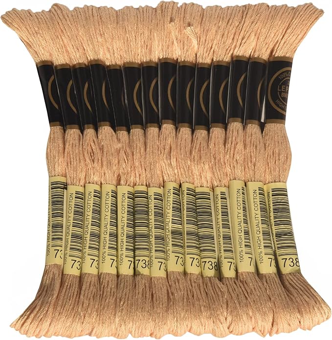 LE PAON Embroidery Floss, 14-Pack Six Strands 100% Long Staple Cotton Embroidery Thread, 8.7-Yard，Color Number：738, Very Light Tan