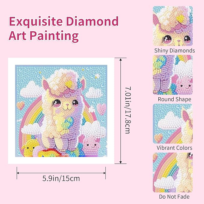 PERFECTSIGHT Cute 5D Diamond Art Kits with Wooden Frame, Kawaii DIY Painting Art for Adults Teen, Diamond Arts and Crafts Sets, Big Gem Full Drill Diamond Dots for Women Beginners (Alpaca)