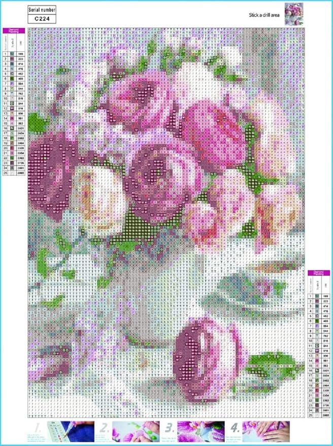 Koikify Diamond Art Pink Rose Full Round Drill Diamond Painting Kits for Adults DIY Gem Painting Craft for Home Wall Decor and Gift 11.8 x 15.7 Inch