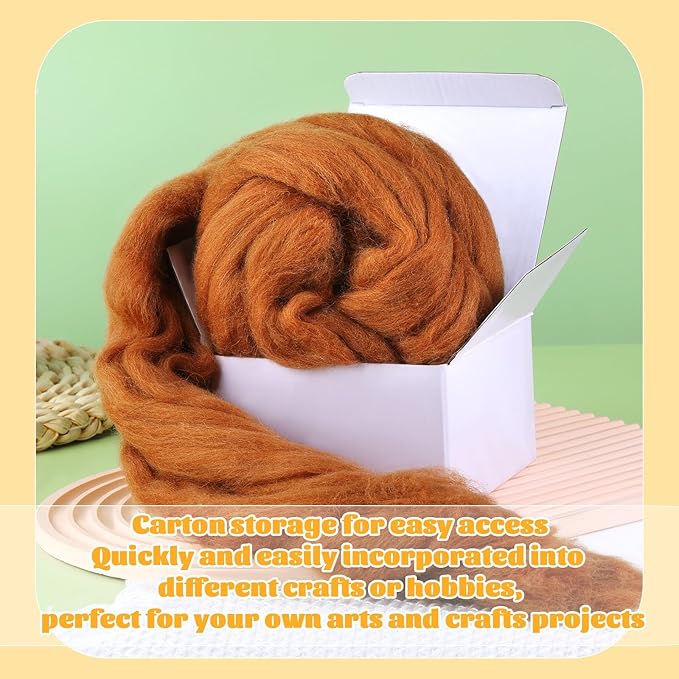 3.53oz Wool Roving, Wool Felting Supplies, Pure Wools, Chunky Yarn, Spinning Wool Roving for Needle Felting Wet Felting DIY Hand Spinning (Light Brown)
