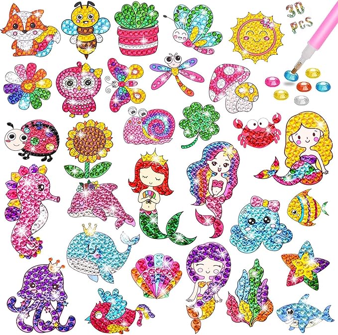 Viicoor Diamond Painting Sticker Kit, Summer Sea Animals, DIY Art Craft (Summer-30P)