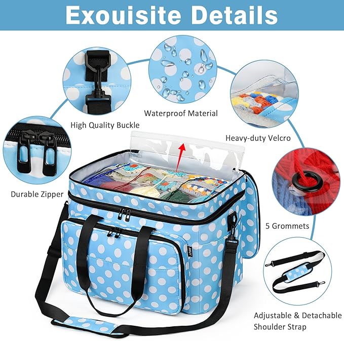 IBFUN 3PCS Crochet Bag with Wrist Yarn Holder, Large Yarn Storage Tote Waterproof Knitting Bag Organizer with Adjustable Strap for Hooks, Needles (Up to 14"), Accessories, Crochet Lovers, Tangle-Free