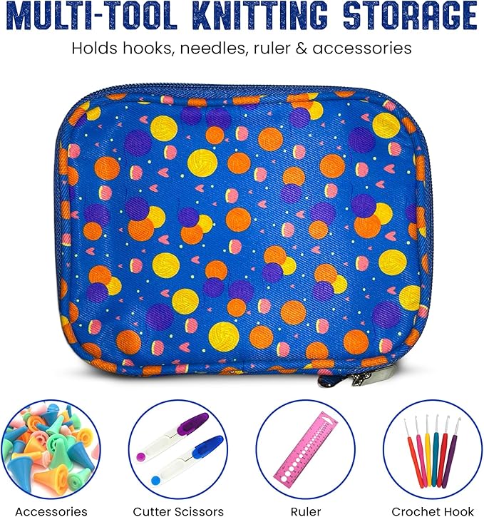 CamChris® Crochet Hook Case – Premium Polyester Crochet Hook Organizer with Zipper Pockets for Crochet Needles, Hooks and Crochet Accessories (Crochet Wool Balls)