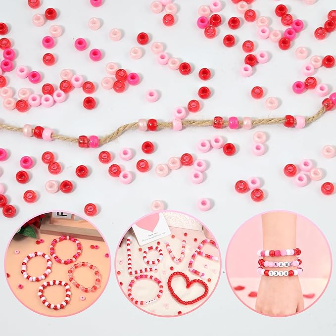 1000 Pcs Valentine’s Day Beads Bulk 6MM Red Pink Pony Beads Bulk for Crafts Hair Bracelets Plastic Red Pink Pony Bead for DIY Jewelry Party Gift Supplies
