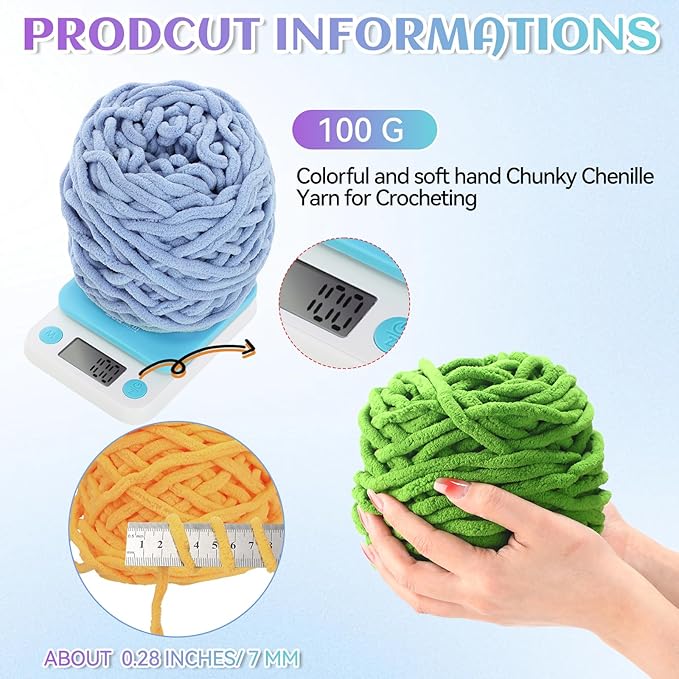 Timgle 32 Skeins Chunky Chenille Yarn for Crocheting, 1470 Yards Bulky Thick Fluffy Yarn Soft Velvet Plush Yarn for Hand Knitting Blanket Crafts Project (Classic Color)