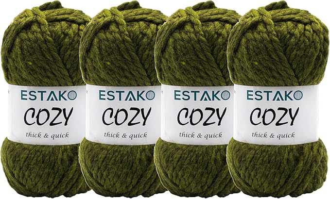 Estako Cozy Thick & Quick Yarn (4 Skeins Pack) 20% Wool 80% Acrylic Soft Super Bulky Weight #6 Knitting and Crocheting Yarn (4 x 3.52 Oz) / (4 x 65 Yrds) (54030-Khaki)