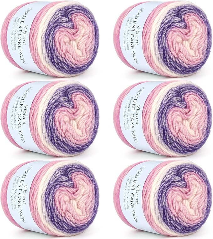 Aeelike Cake Yarn for Crocheting, 6 Skeins Gradient Yarn Fairyland Yarns100g (3.52 oz) 245m (267 Yards) # 3 Light Weight, Super Soft Ombré Yarns Making Colorful Blanket Scarves Hat, Purple Gradient