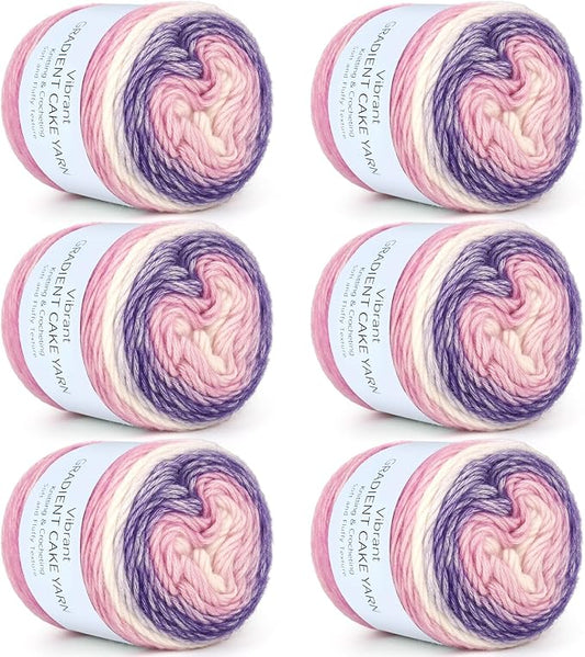 Aeelike Cake Yarn for Crocheting, 6 Skeins Gradient Yarn Fairyland Yarns100g (3.52 oz) 245m (267 Yards) # 3 Light Weight, Super Soft Ombré Yarns Making Colorful Blanket Scarves Hat, Purple Gradient