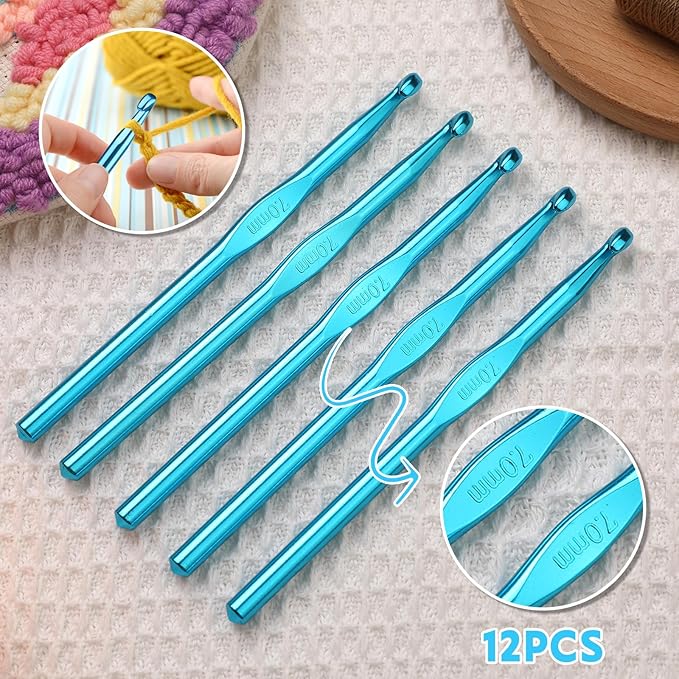 UzecPk 12Pcs 7mm Crochet Hooks, Crochet Needles Aluminum Crochet Hook, Crochet Hooks Bulk Crochet Needles for Crocheting Yarn Knitting Weave Beginners Women Adults