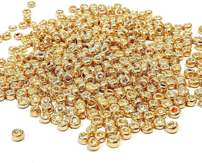 Perlin Glass Seed Beads 3mm 8/0 Round Mini Small Pony Beads 3300pcs for Making Earrings Bracelets Pendants Waist Jewelry DIY Handmade Metallic Color Kit (Gold)