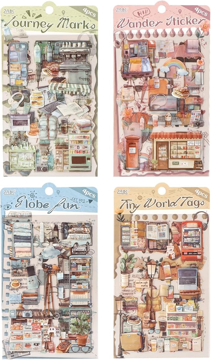 Uideyvi Travel Series Sticker Scrapbooking Supplies for Junk Journal, 16 Sheets PET Stickers(TZ-010-005)