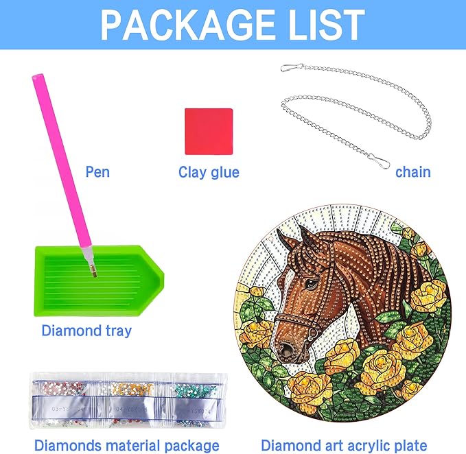 VAIIEYO Horse Diamond Art Hanging Ornament, Animal Diamond Painting Suncatchers Window Hanging Kit with Chain, 7.5x7.5 inch Crystal Pendant Art Craft for Gift Home Wall Front Door Decoration