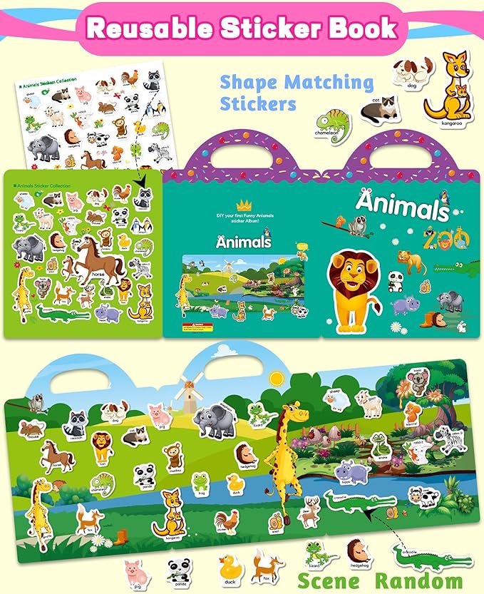 walenced reusable sticker book for toddlers, stickers for kids, toddler craft activities, toddler travel toys ages 3 and up boy girl birthday gifts