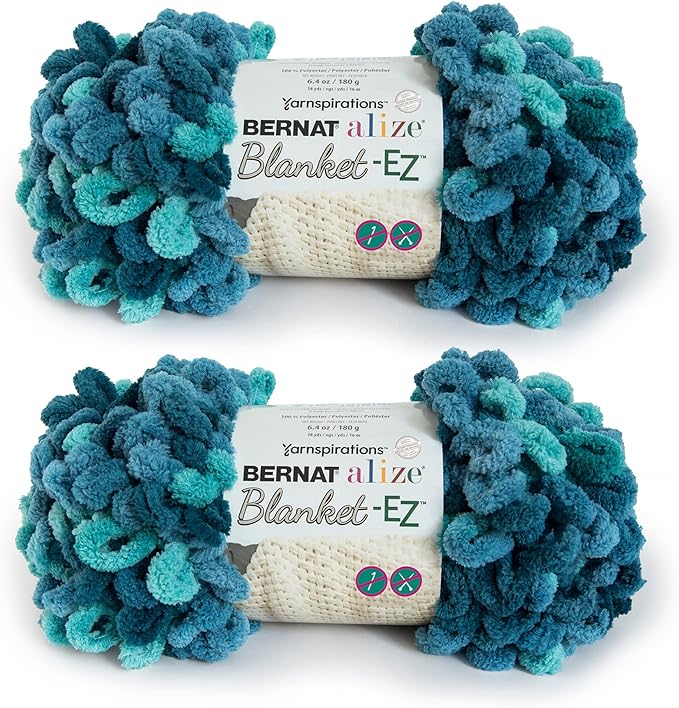 Bernat Alize Blanket-EZ Super Soft Looped Yarn for Beginners, Hand Knitting- No Needles or Hooks Needed, Seaport Teals, 2 Pack