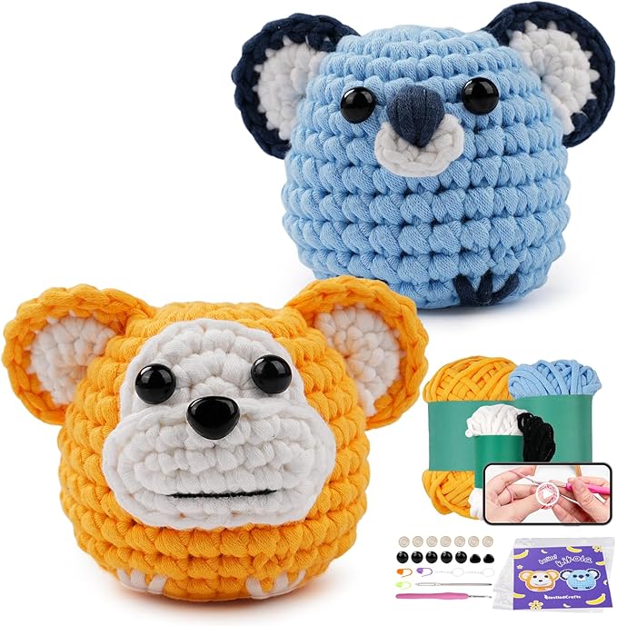 Vanttokeey Crochet Kit for Beginners, Animal Amigurumi Crochet Kits Included, Step-by-Step Video Tutorials, Beginner Crochet Kit for Adults and Kids, DIY Easy Crochet Crafts (Monkey Koala)