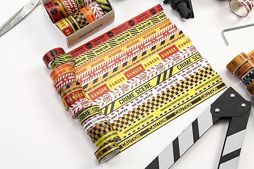 12 Rolls Warning Washi Tape Set Hazard & Caution Pattern Adhesive Tapes Police Line & Industrial Style Decorative Masking Tape for Craft, Scrapbook, DIY, Gift Wrapping (Hazard Zone)