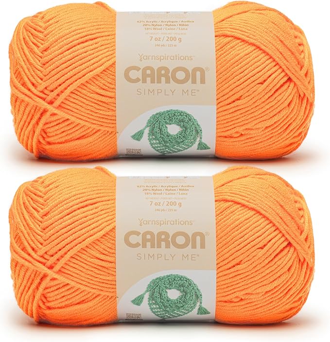 Caron Simply Me Lively Mandarin Yarn - 2 Pack of 200g / 7oz - 62% Acrylic 20% Nylon 18% Wool - #5 Bulky - 246Yards - Knitting/Crochet