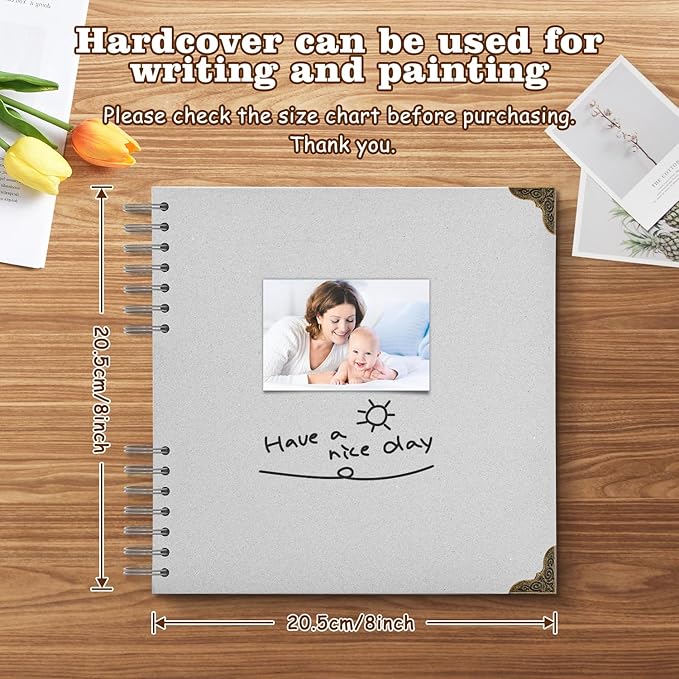 Scrapbook Album 8x8 Inch - Hardcover Kraft Paper Photo Album with 80 Pages, Memory Book for Wedding, Anniversary, Family, Christmas, Baby Shower, Ideal for Preserving Precious Moments