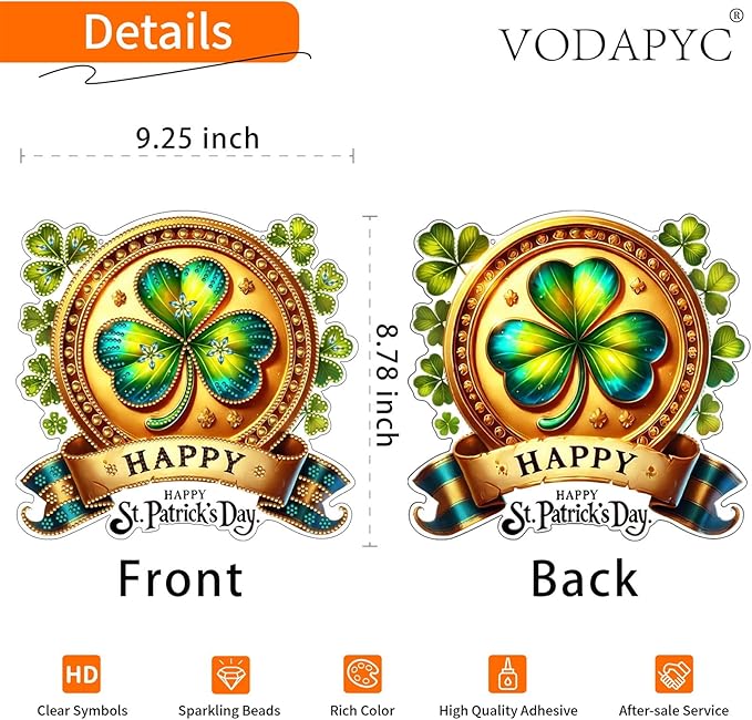 VODAPYC Saint Patrick's Day Diamond Art Hanging Kits for Adults, DIY Double Sided Special Shaped Diamonds Art Window Pendant Ornament for Home Decor(Clover Wreath)