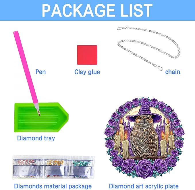 VAIIEYO Owl Diamond Art Hanging Ornament, Animal Rose Diamond Painting Suncatchers Window Hanging Kit with Chain, 7.5x7.5 inch Crystal Pendant Art Craft for Gift Home Wall Front Door Decoration