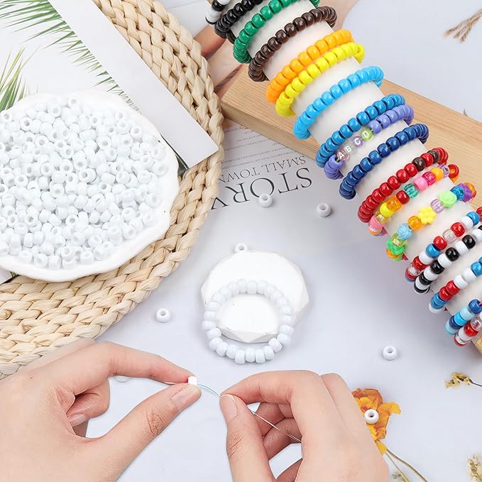 White Pony Beads for Bracelet 1000 Pcs Plastic Beads for Friendship Bracelets 6x9mm Large Hole Beads for Hair Braiding Small Beads Necklace Earrings Jewelry Making