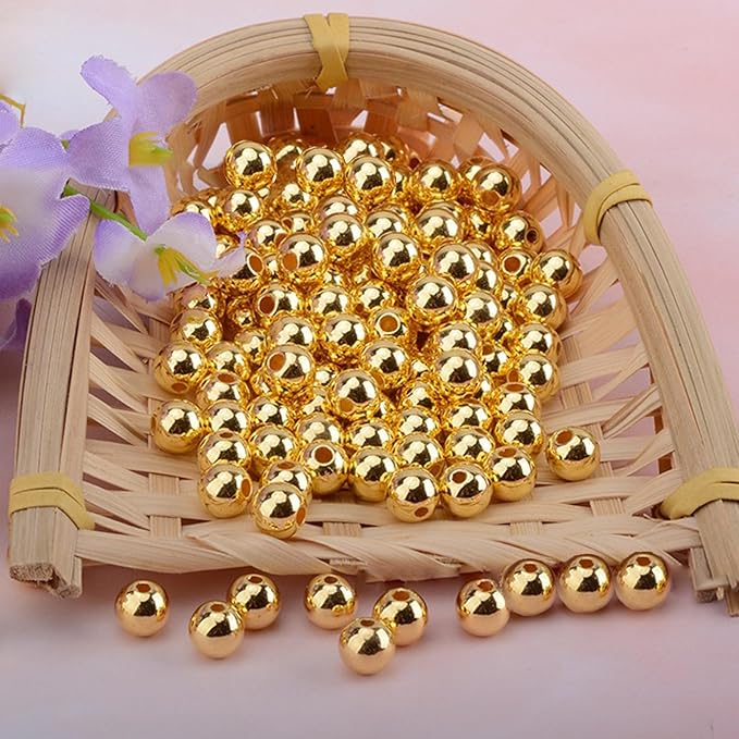 Laopottbeads 900 Pcs Gold 6MM Beads for Jewelry Making Round Beads DIY Kit for Bracelets, Earrings, Necklaces & Anklets