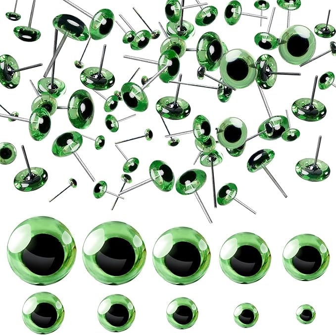 TOAOB 100pcs Green Glass Eyes Kits 3mm to 12mm Assorted Sizes for Crafts Needle Felting Decoys Sewing