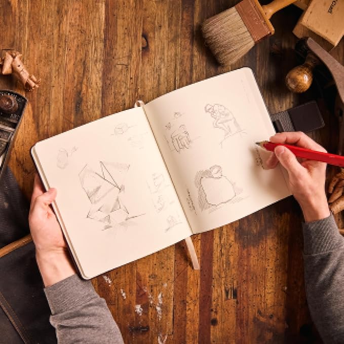 Luxury Leather Sketchbook, Hardcover Drawing Notebook, Pen Loop/Magnetic Closure, Acid Free 150gsm Thick Paper, Full Grain Leather Artisan Collection by Leatherpress (9.3” x 7.8” x .9”)