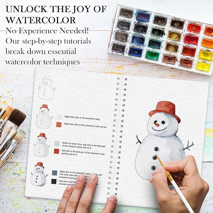 Watercolor Workbook, Watercolor Workbook Paint Book Beginner Friendly, 12 Different Patterns Stress-Relieving Art Crafts for Creative Exploration Gift for Women Adults Teens (Winter, 1)