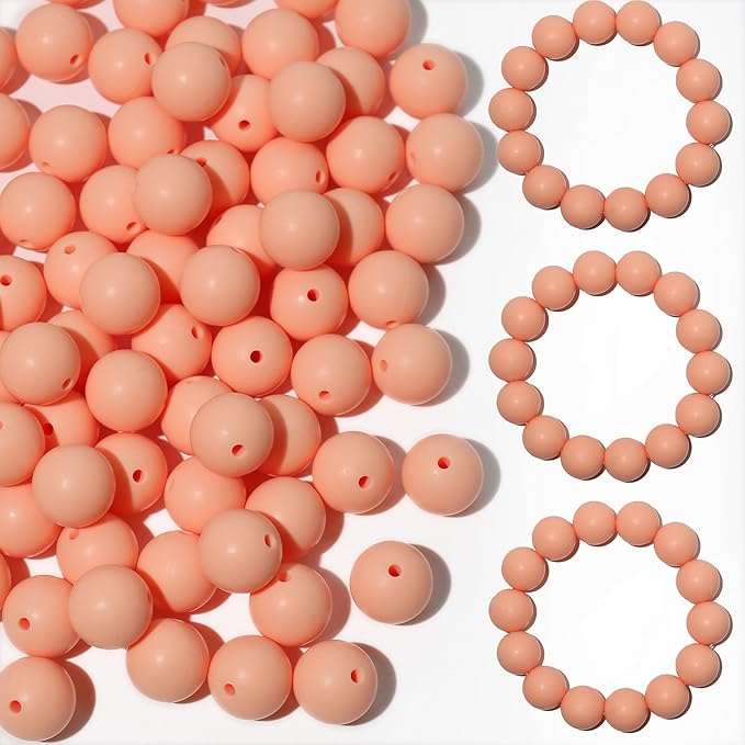 120pcs Richbunnys 15mm Bulk Silicone Beads for Pens and Keychain Making,Large Bead for Necklace and Bracelets Making,Assorted Rubber Beads Set for Crafts(Apricot)