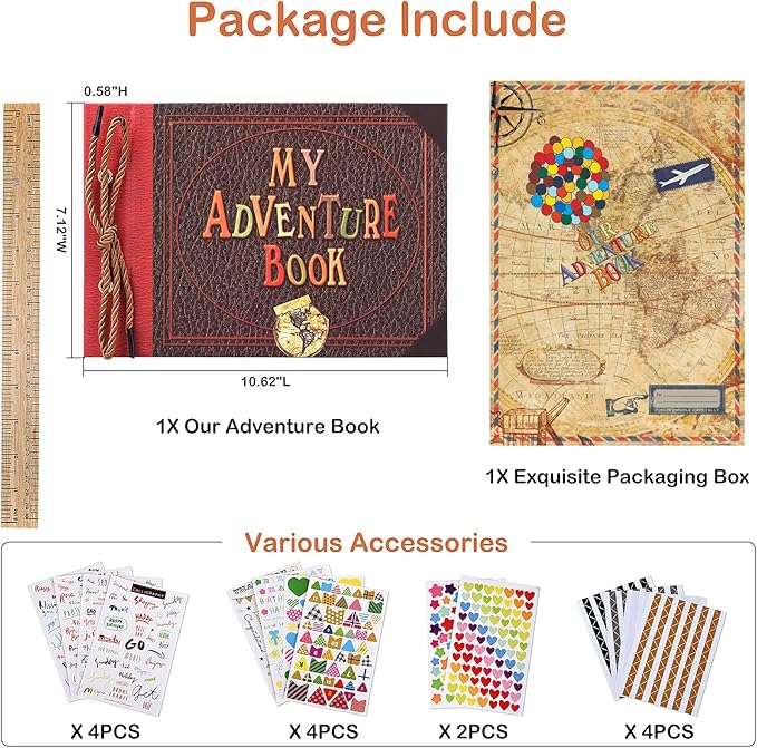 Adventure Book Diary Photo Scrapbook, Hard Cover Movie Up Travel Scrapbook for Anniversary, Wedding, Travelling, Birthday, Christmas (My Adventure)