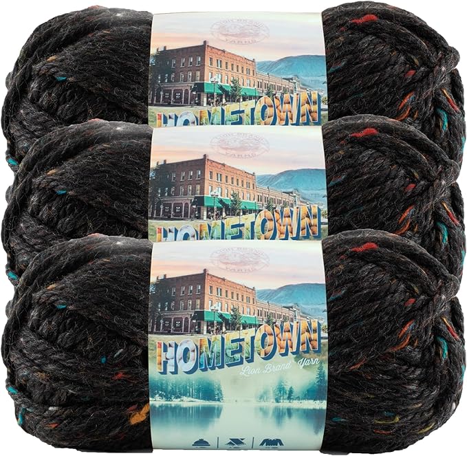 Lion Brand Yarn Hometown Yarn, Super-Bulky Yarn for Knitting, Crocheting, and Crafting, 3 Pack, Cambridge Tweed