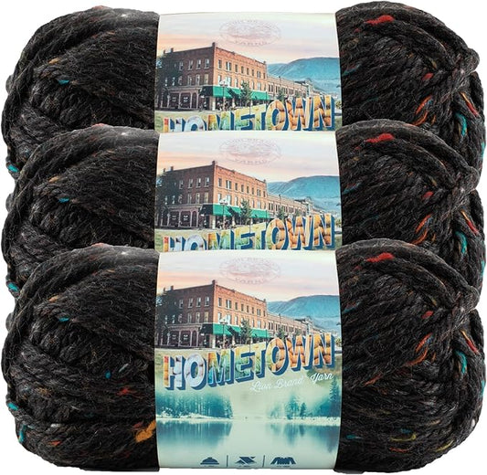 Lion Brand Yarn Hometown Yarn, Super-Bulky Yarn for Knitting, Crocheting, and Crafting, 3 Pack, Cambridge Tweed