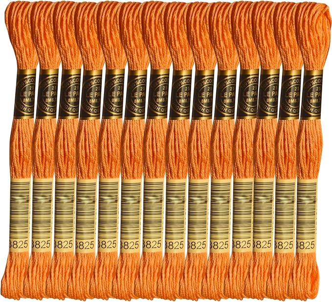 LE PAON Embroidery Floss, 14-Pack Six Strands 100% Long Staple Cotton Embroidery Thread, 8.7-Yard，Color Number：3825, Pale Pumpkin