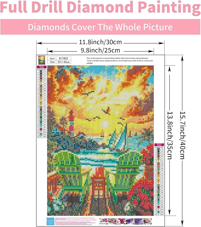 GEEHEIY Sunset Diamond Art Kits for Adults, 5D Beach Diamond Painting Kits for Beginner, DIY Full Drill Round Gem Art for Home Wall Decor 12 x16 Inch