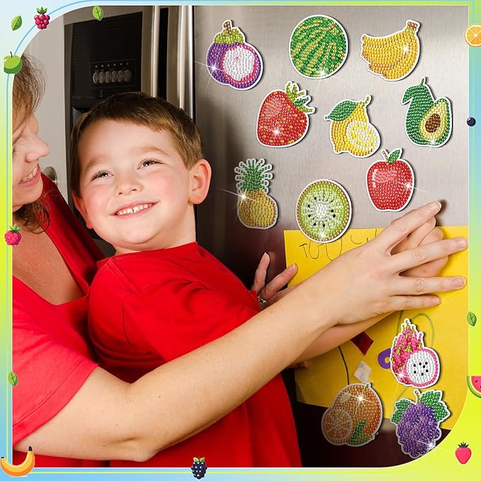 30 Pcs Diamond Art Painting Magnets Fruit Fridge Magnetic Diamond Art Painting Kits Fridge Sticker Magnet DIY Craft for Adult Beginner Toy Xmas Home Office Decors