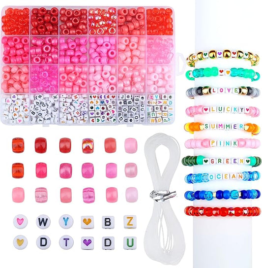 XIANNVXI 24Colours Pink Pony Beads for Bracelet Friendship 720pcs Letter Kandi Pink Pony Beaded for Jewelry Crafts Bracelet Making 14 Years of Age and Older