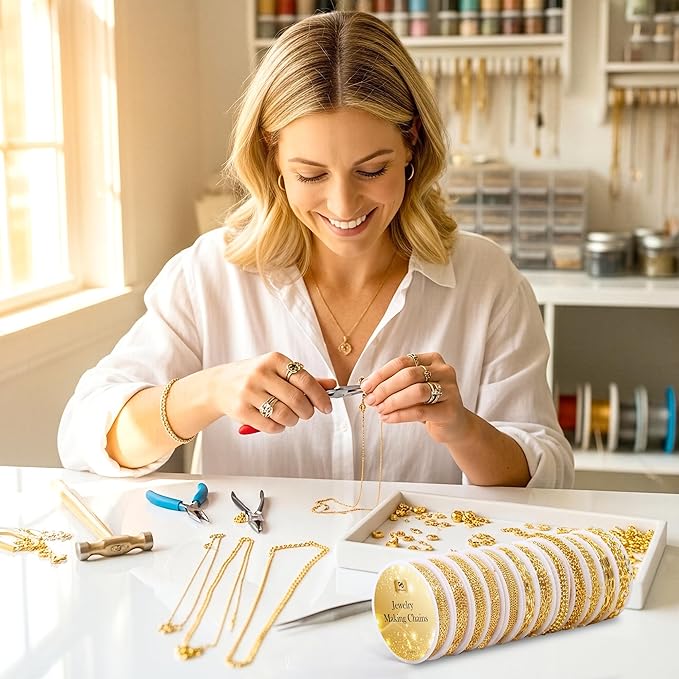 PP OPOUNT Gold Necklace Chains for Jewelry Making, 94.8 Feet 12 Rolls Chain for Jewelry Making DIY Necklace Bracelet Belt Earrings with Open Jump Rings & Lobster Clasps