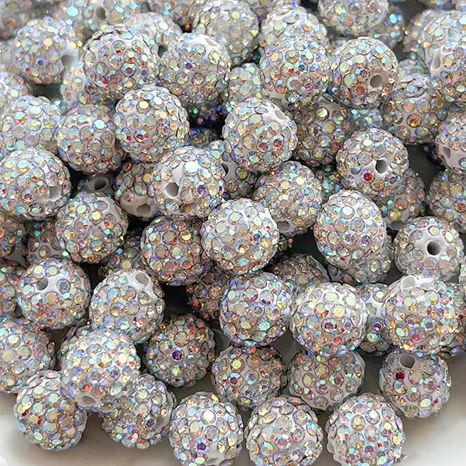 100 pcs 10mm Rhinestone Beads for Jewelry Making, AB Crystal Shiny Round Disco Ball Beads, Bulk Polymer Clay Rhinestone Bead Crystal Diamond Bead for Bracelet Necklace Earring Crafting