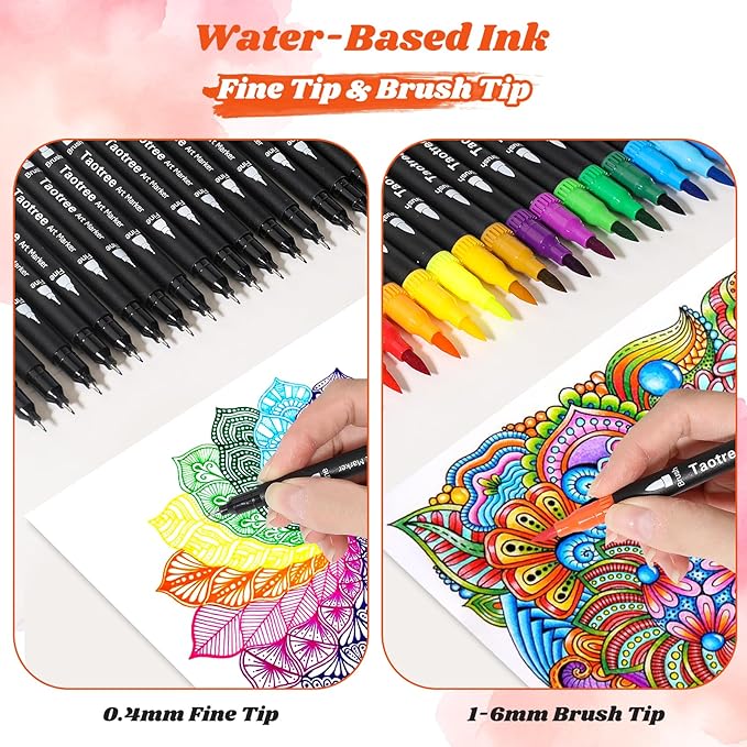 Taotree 120 Colors Dual Tip Art Markers Pens for Adult Coloring Book, Artist Fine & Brush Tip Coloring Markers Set Drawing Pens Craft Art Supplies for Journaling Note Taking Lettering Calligraphy