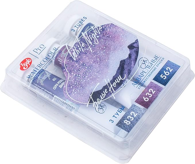 White Nights Extra Fine Artists Grade Professional Watercolor Set 3 * 10ml Tubes Granulating Colors by Nevskaya Palitra (Space)