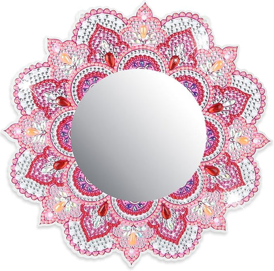 DIY Diamond Painting Mirror for Adults DIY Special Shaped Crystal Diamond Painting Kit Mirror Makeup Mirror Christmas Halloween Birthday Gifts Art Crafts Home Decor (Pink)