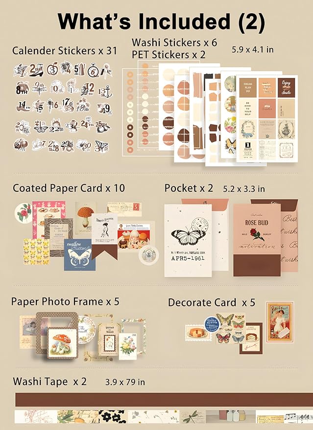 YagCu 348 Pcs Scrapbooking Kit, Vintage Junk Journal Supplies for Adult, Large Collection Journal and Scrapbook Set, Bullet Journals Materials, Journaling Arts Craft Beginner