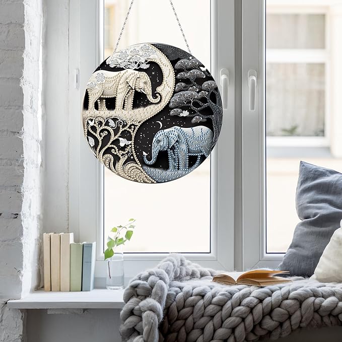Generic DIY Hanging Diamond Pendant Special Shaped Crystal Diamond Art Painting Ornament Single Sided for Window Home Garden Wall Door Decor-Elephant