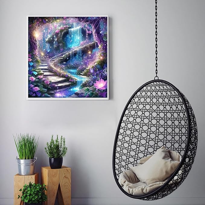 CZYWJMEI 5D Flower Diamond Painting Kits for Adults Beginners,DIY Waterfall Landscape Diamond Art,Full Round Drill Diamond Dot Gem Art Kits,Home Wall Decor 16x16 Inch